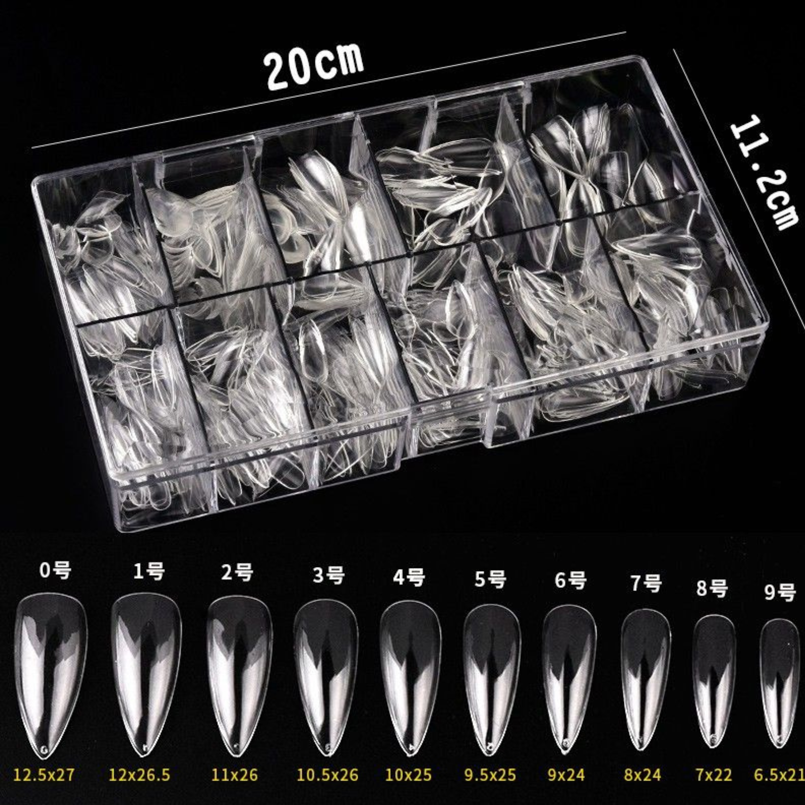 Transparent oval nails close-up
