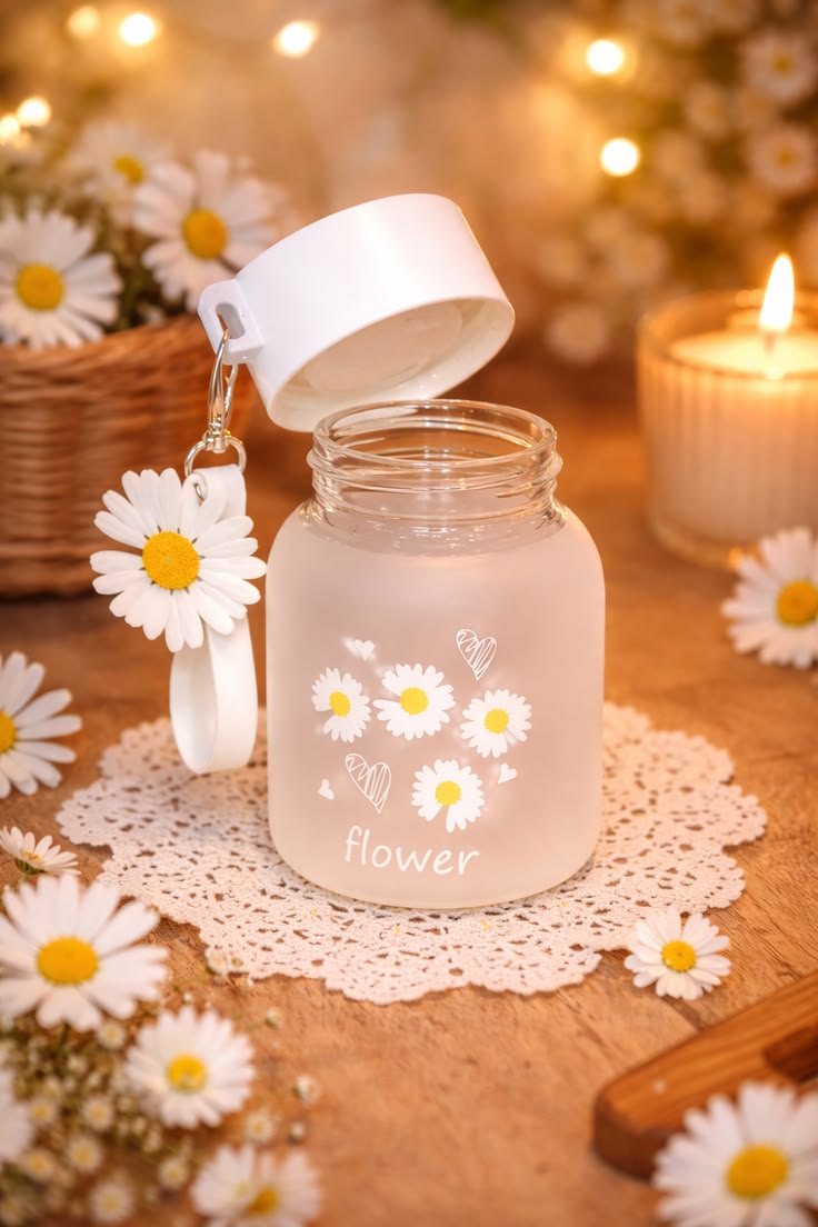 Daisy flower bottle in everyday use setting