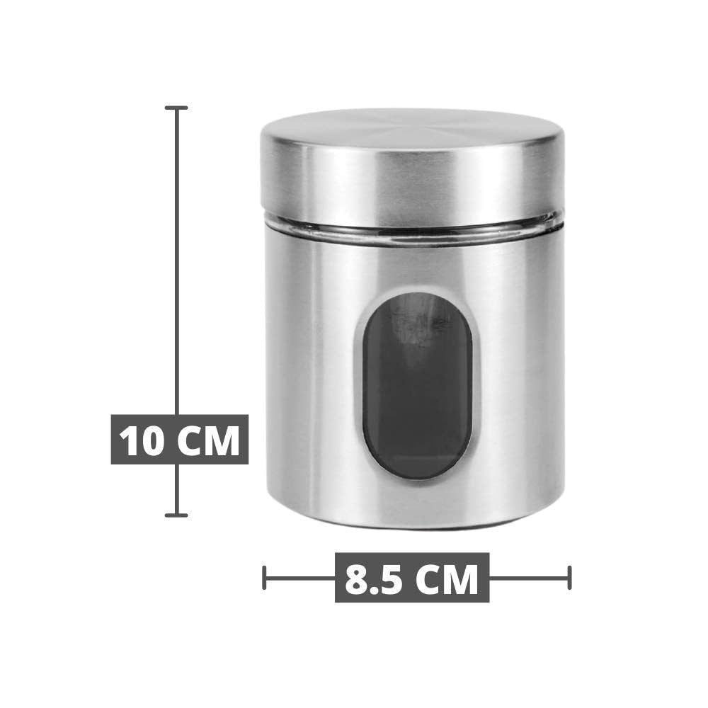 Window canister filled with kitchen items